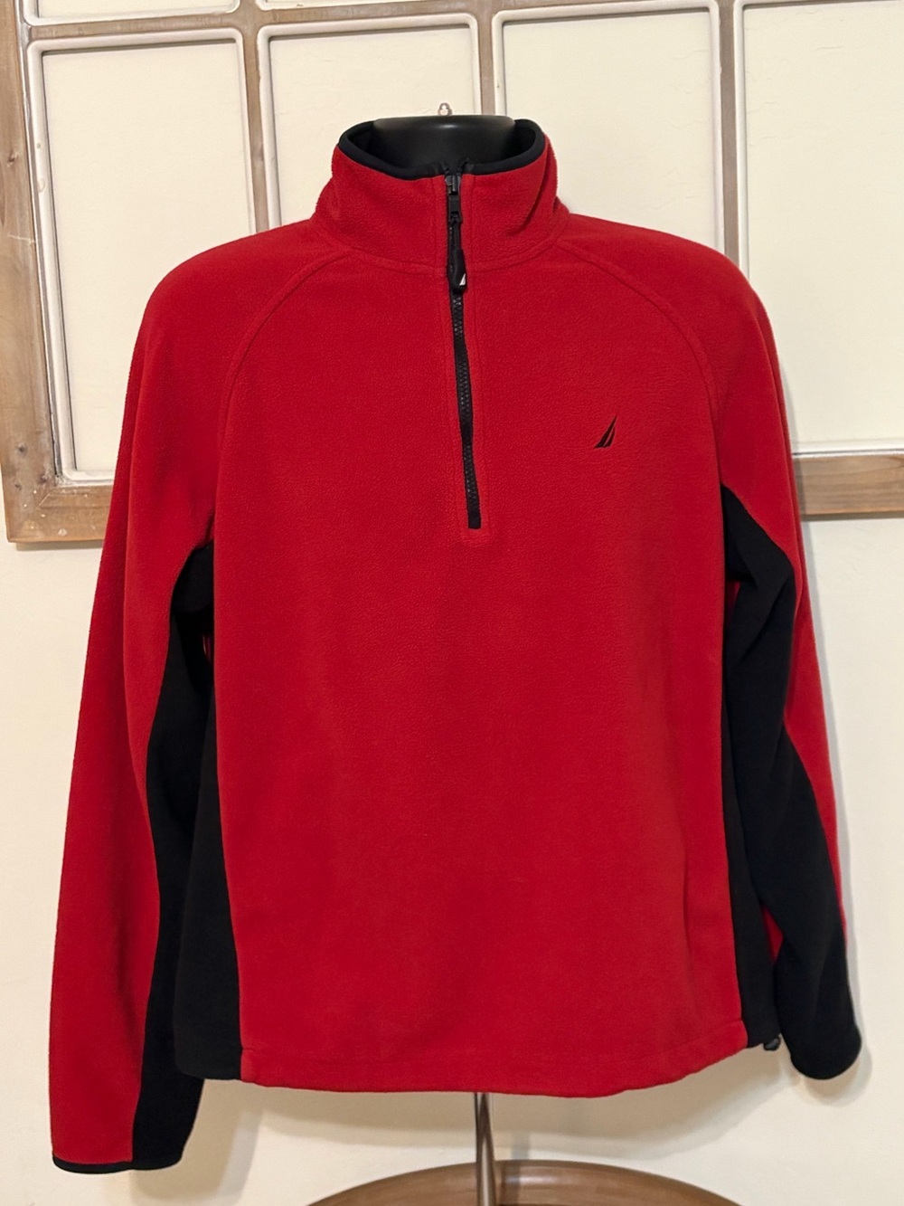 Nautica Men’s Red and Black Lightweight Half-Zip Jacket